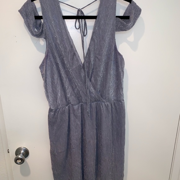 Silver Grecian Dress, With off the Shoulder Detail - Picture 6 of 6